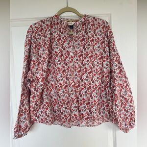 Cotton Blend Long Sleeve Floral Blouse